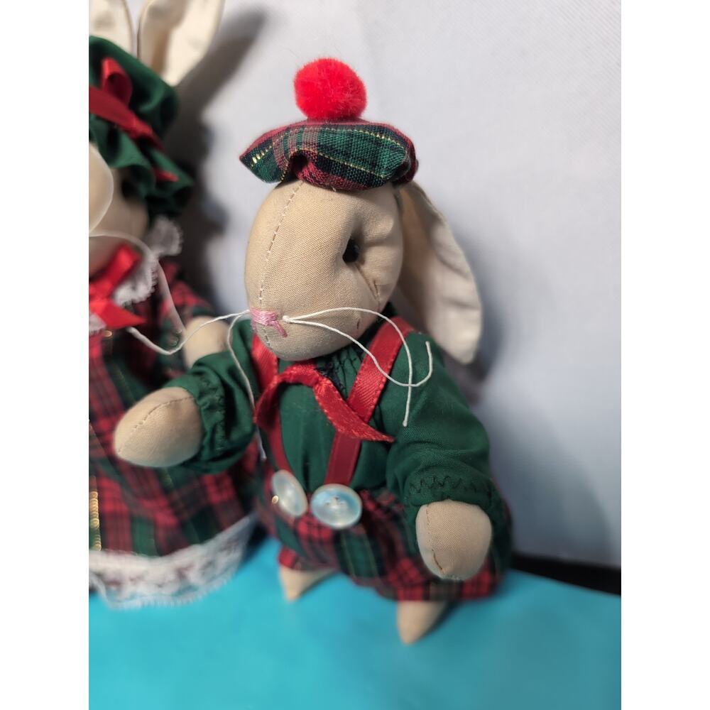 Vintage Handmade With Love Linda Lovabes Set Of 2 Rabbits Red Green Plaid... - Picture 2 of 6